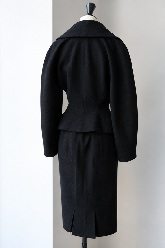 Azzedine Alaïa 1980s Black Wool Jacket and Skirt Set, Size Small
