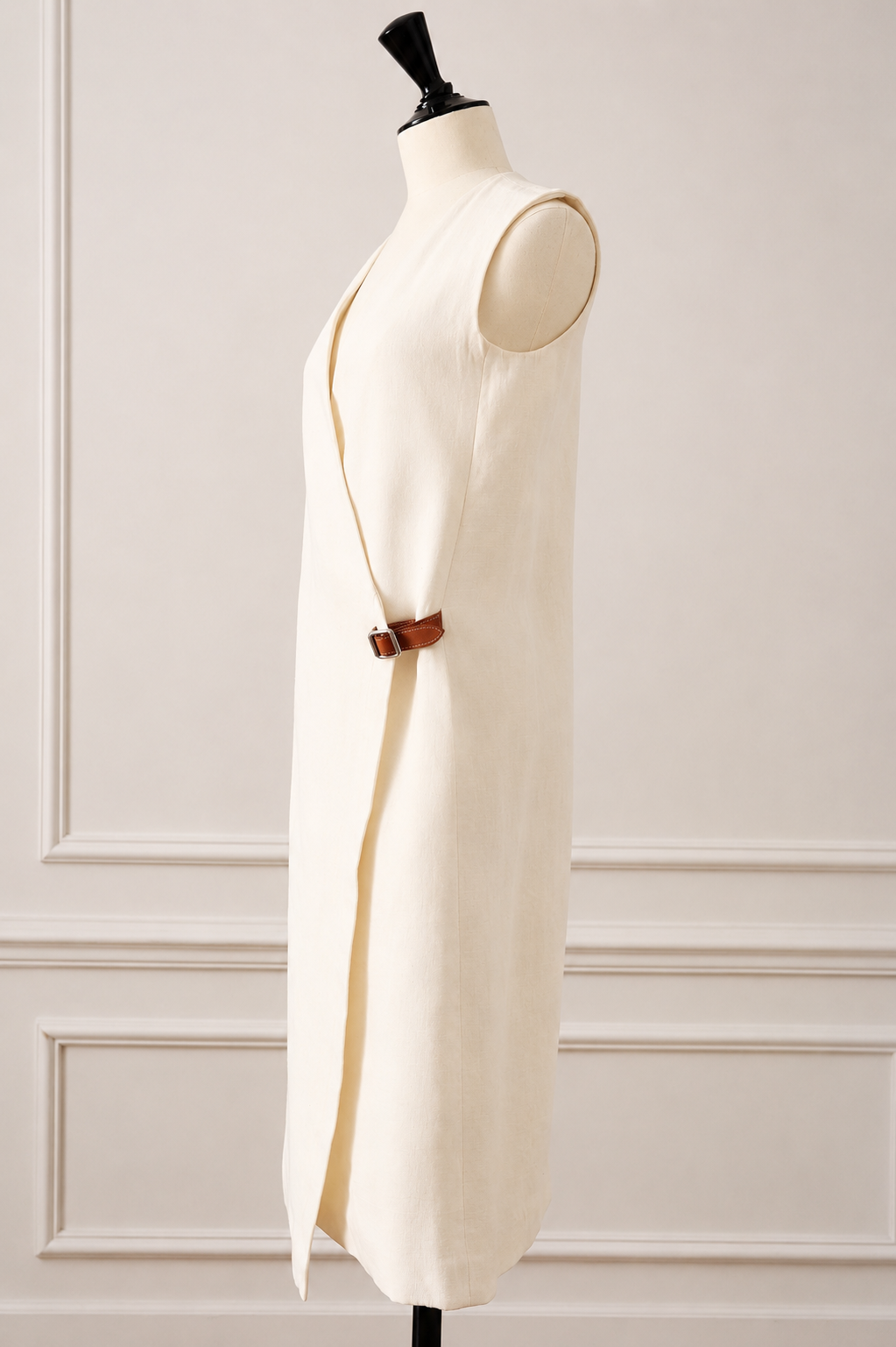 Hermès Vintage 1997-2003 Linen Wrap Dress Size 34 with Leather Tie