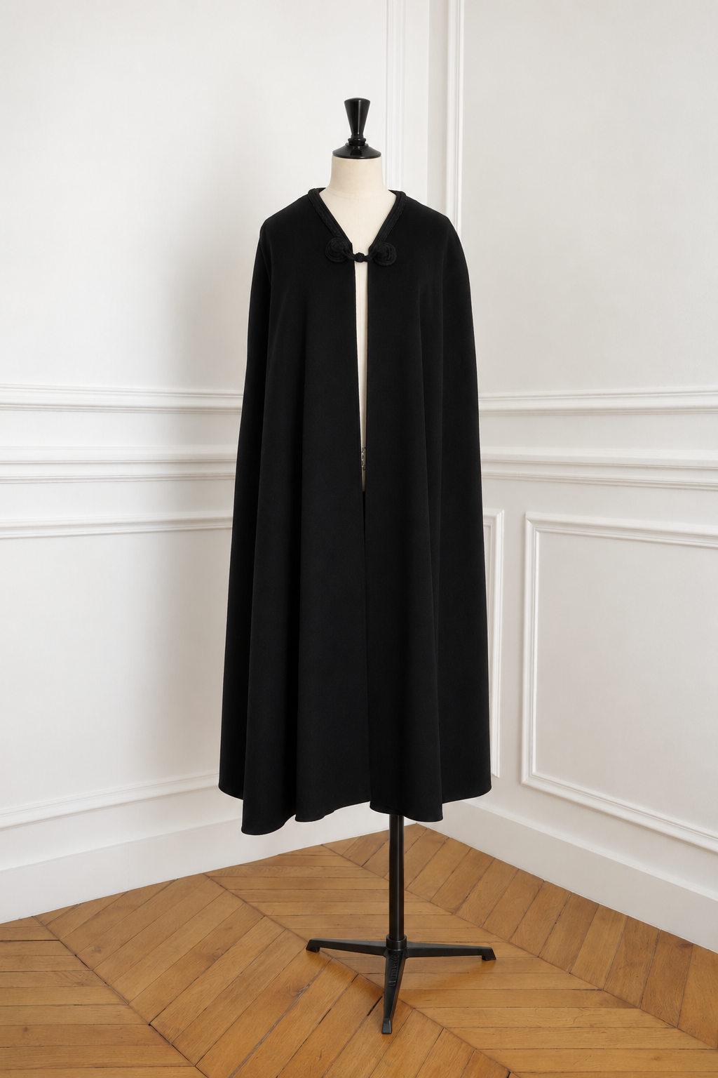 Yves Saint Laurent Rive Gauche 1970s Black Wool Haute Couture Cape