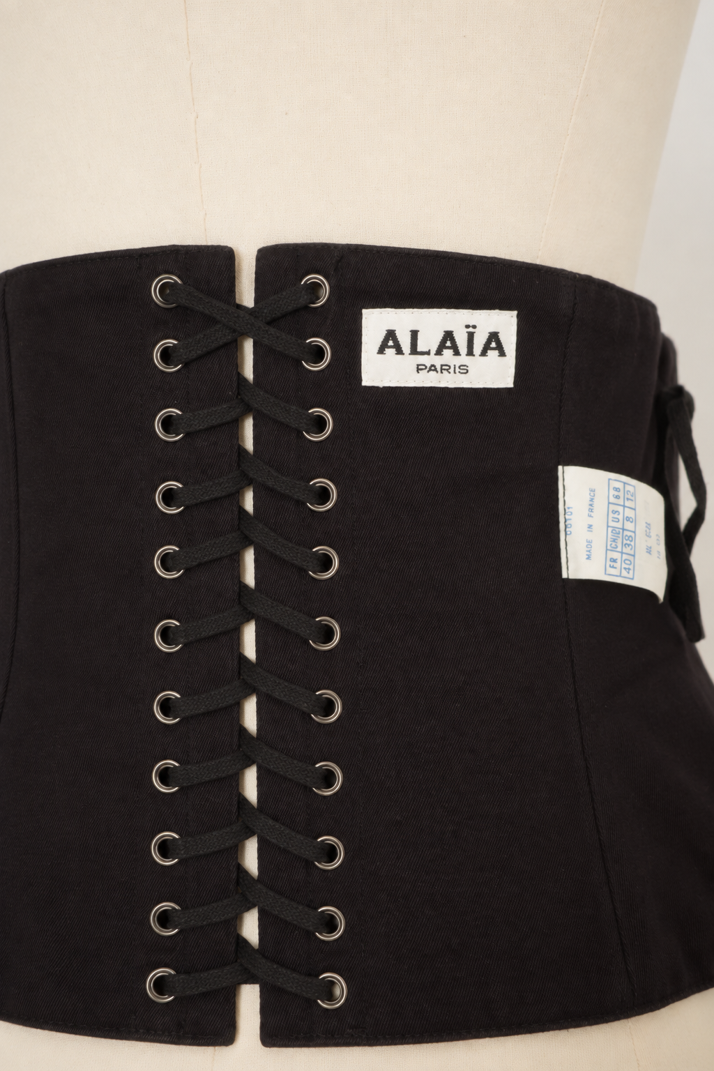 Azzedine Alaïa 1980s Black Cotton Corset with Back Lacing, Size 40