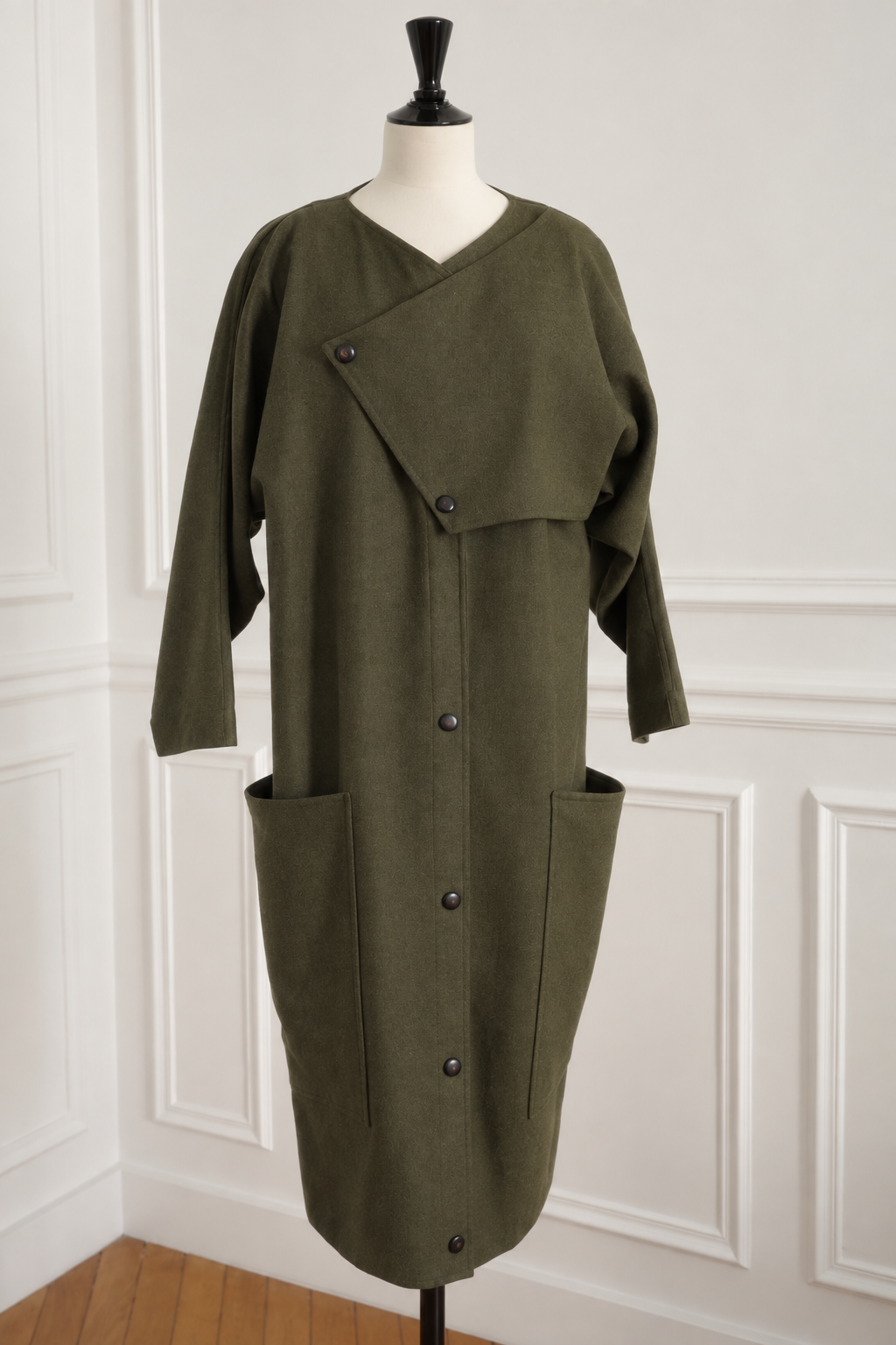 Anne Marie Beretta 1985 Wool Coat Women's Olive Green Geometric Design