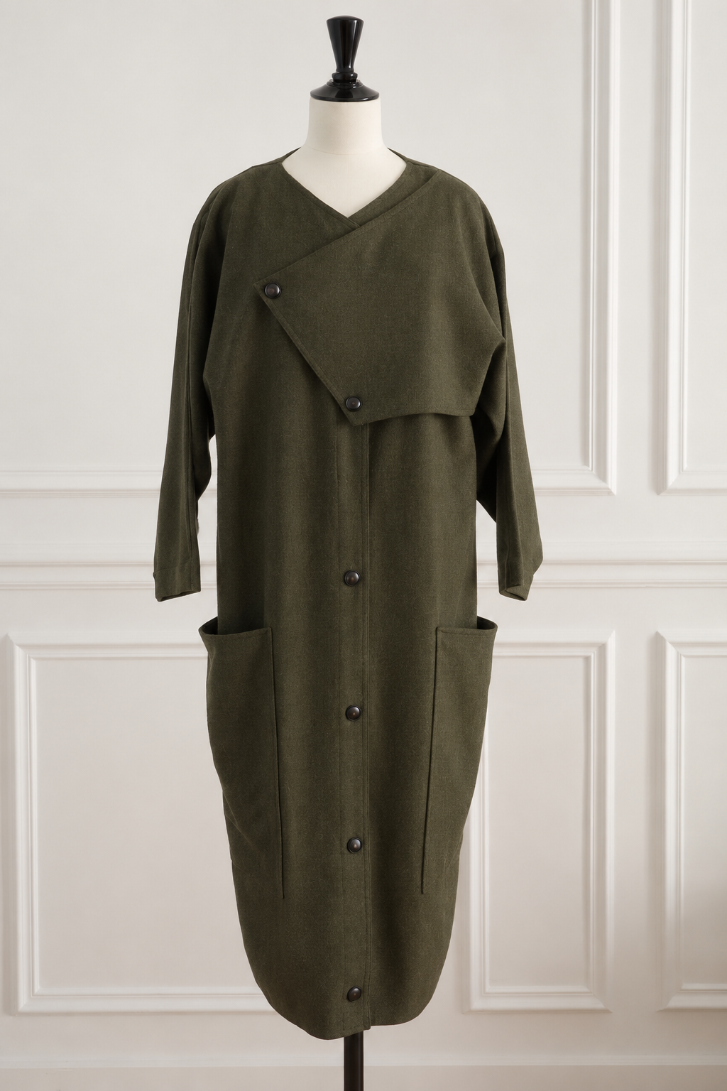 Anne Marie Beretta 1985 Wool Coat Women's Olive Green Geometric Design