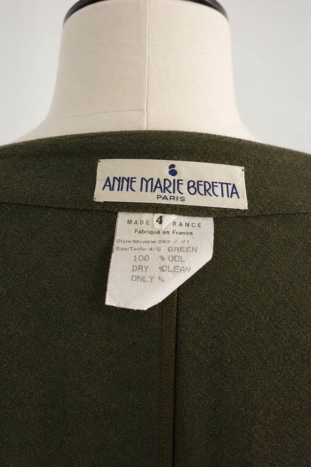 Anne Marie Beretta 1985 Wool Coat Women's Olive Green Geometric Design