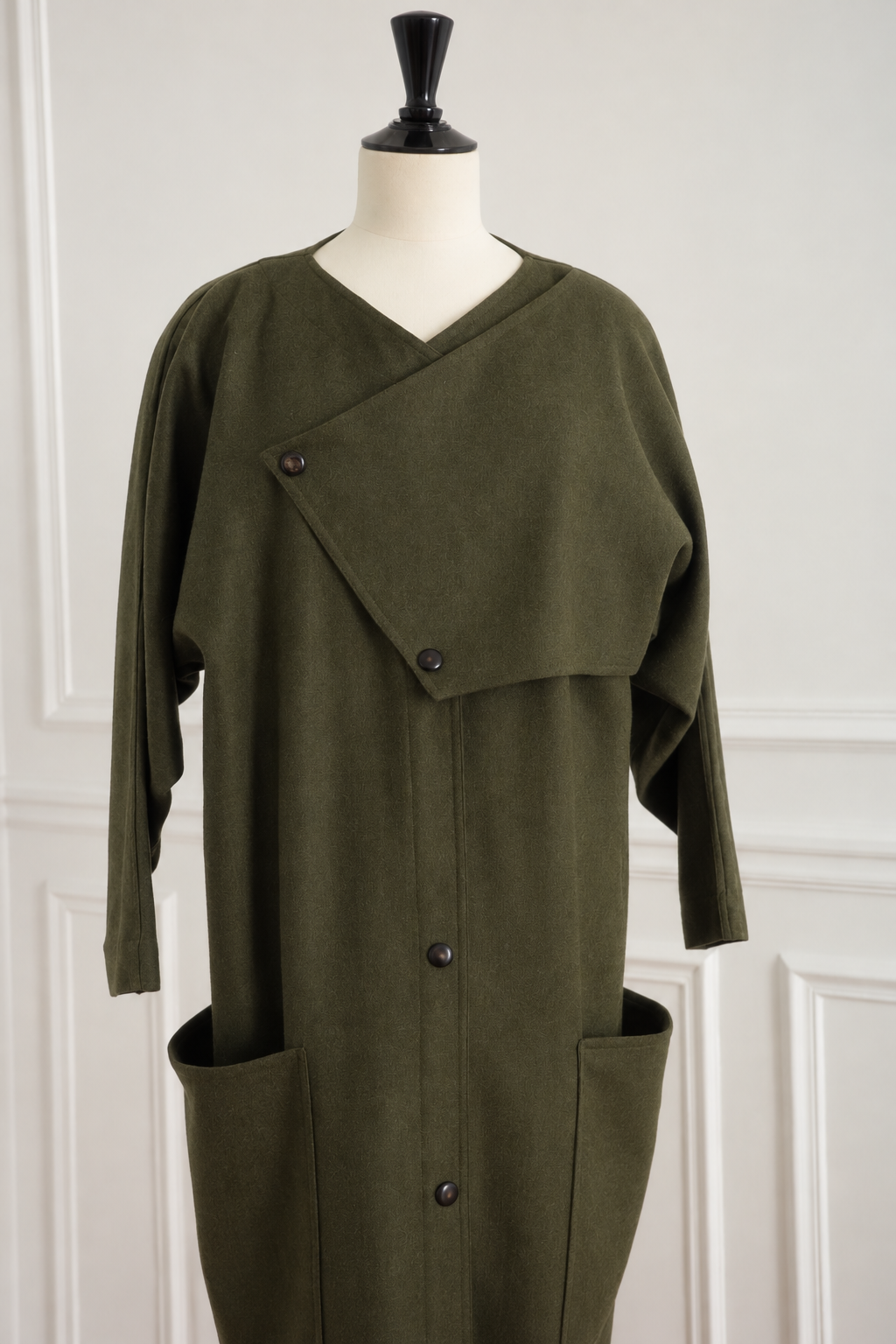 Anne Marie Beretta 1985 Wool Coat Women's Olive Green Geometric Design