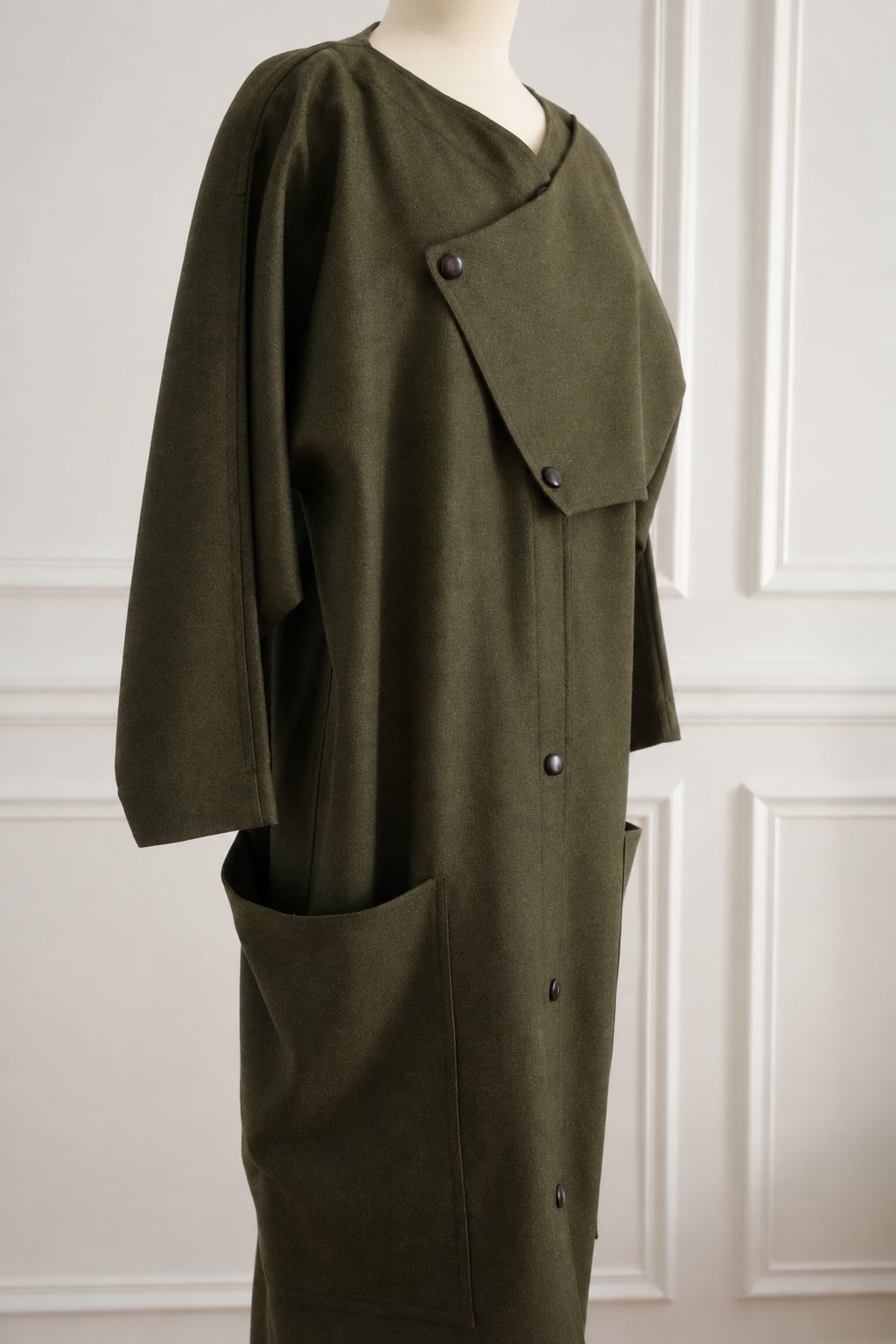 Anne Marie Beretta 1985 Wool Coat Women's Olive Green Geometric Design
