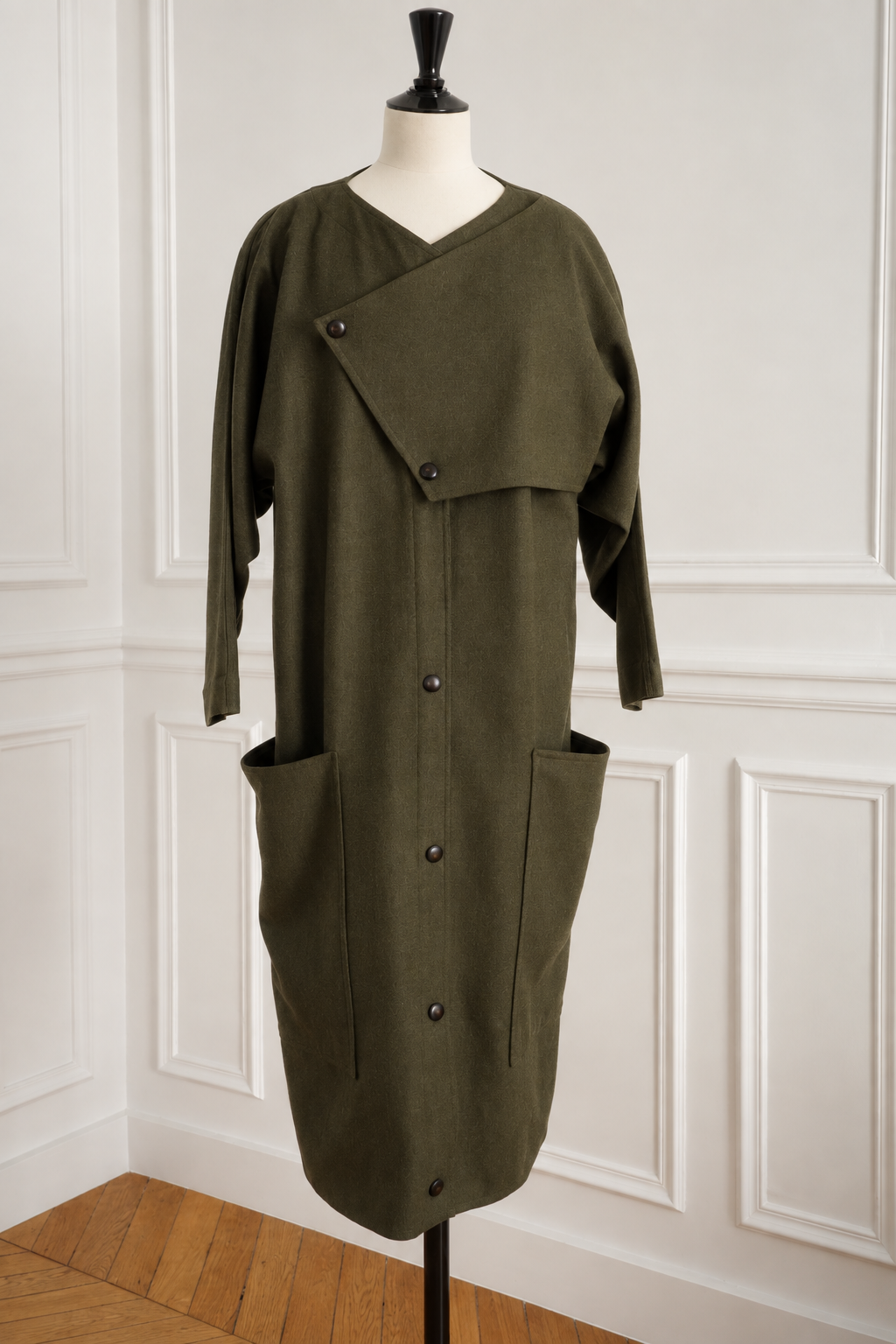 Anne Marie Beretta 1985 Wool Coat Women's Olive Green Geometric Design