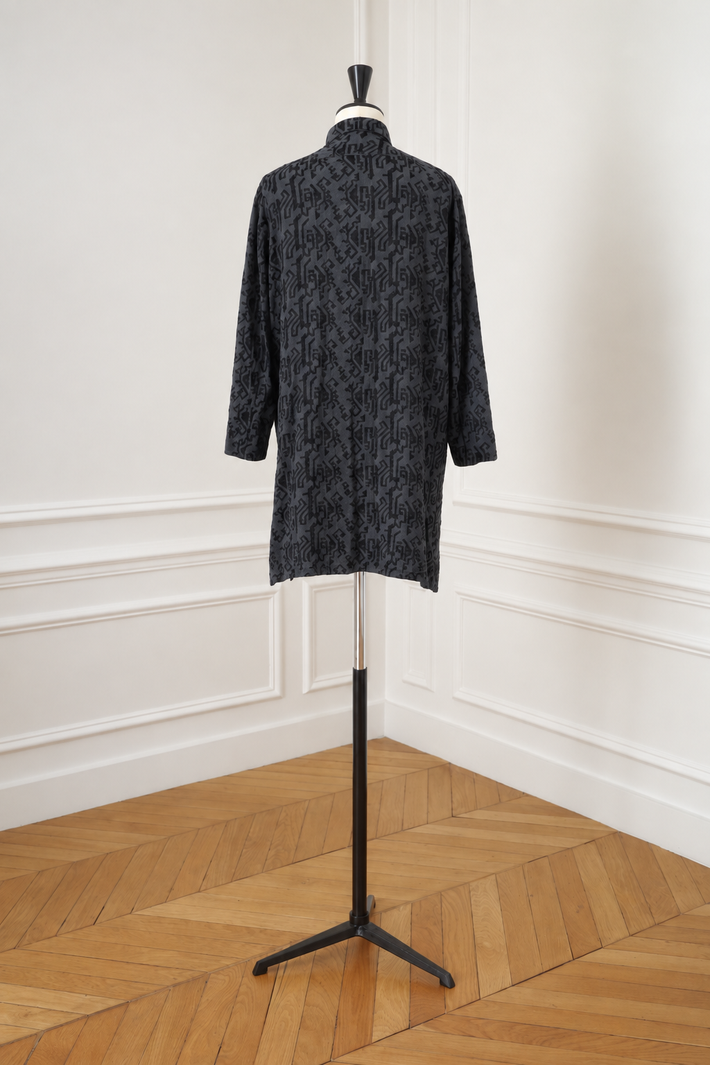 Azzedine Alaïa Vintage 1986 Embroidered Navy Blue Shirt Dress Women's