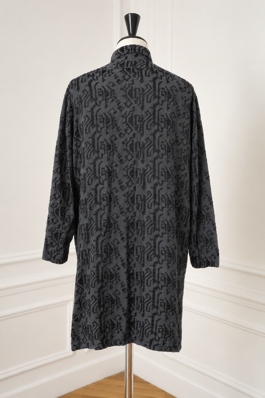 Azzedine Alaïa Vintage 1986 Embroidered Navy Blue Shirt Dress Women's