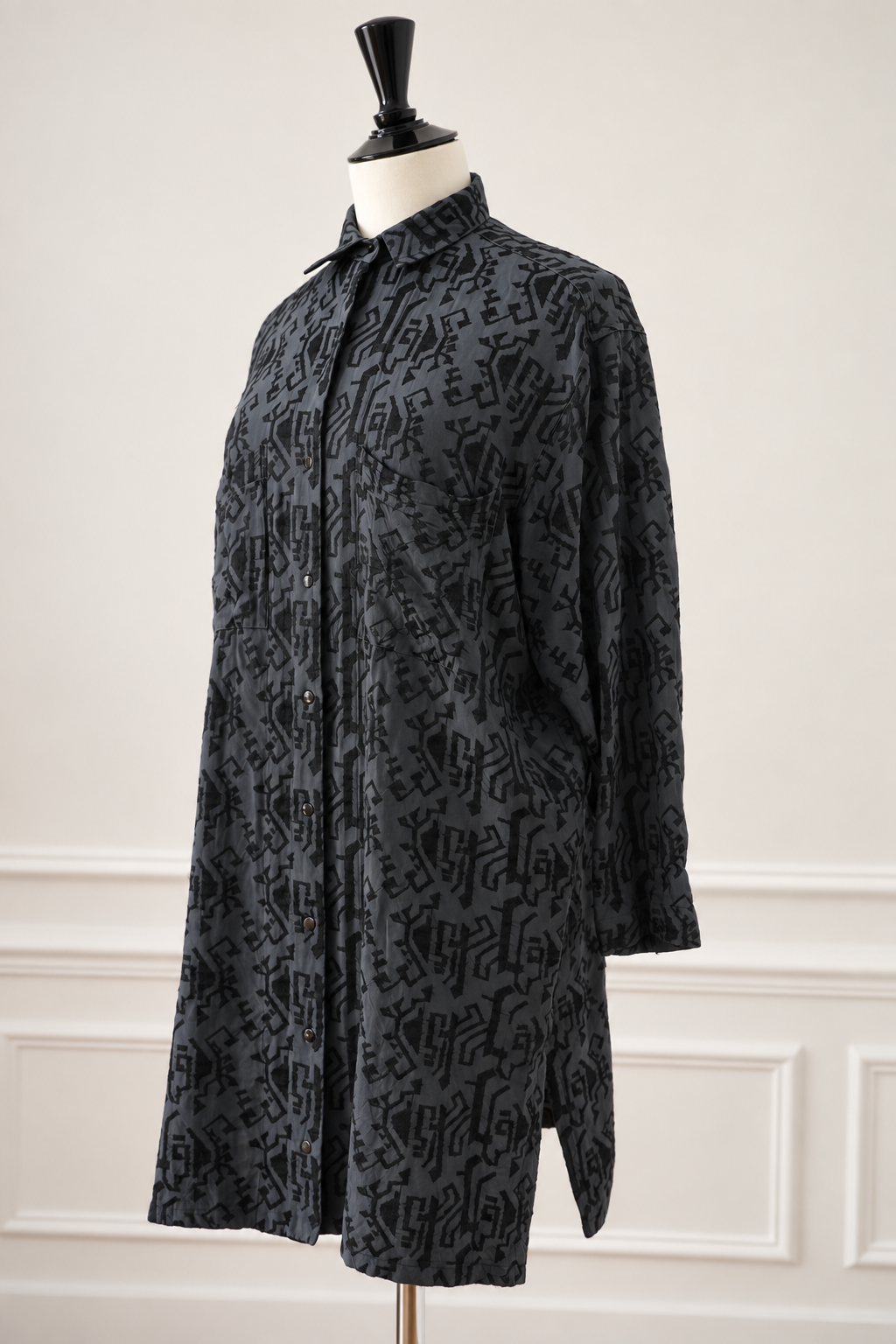 Azzedine Alaïa Vintage 1986 Embroidered Navy Blue Shirt Dress Women's