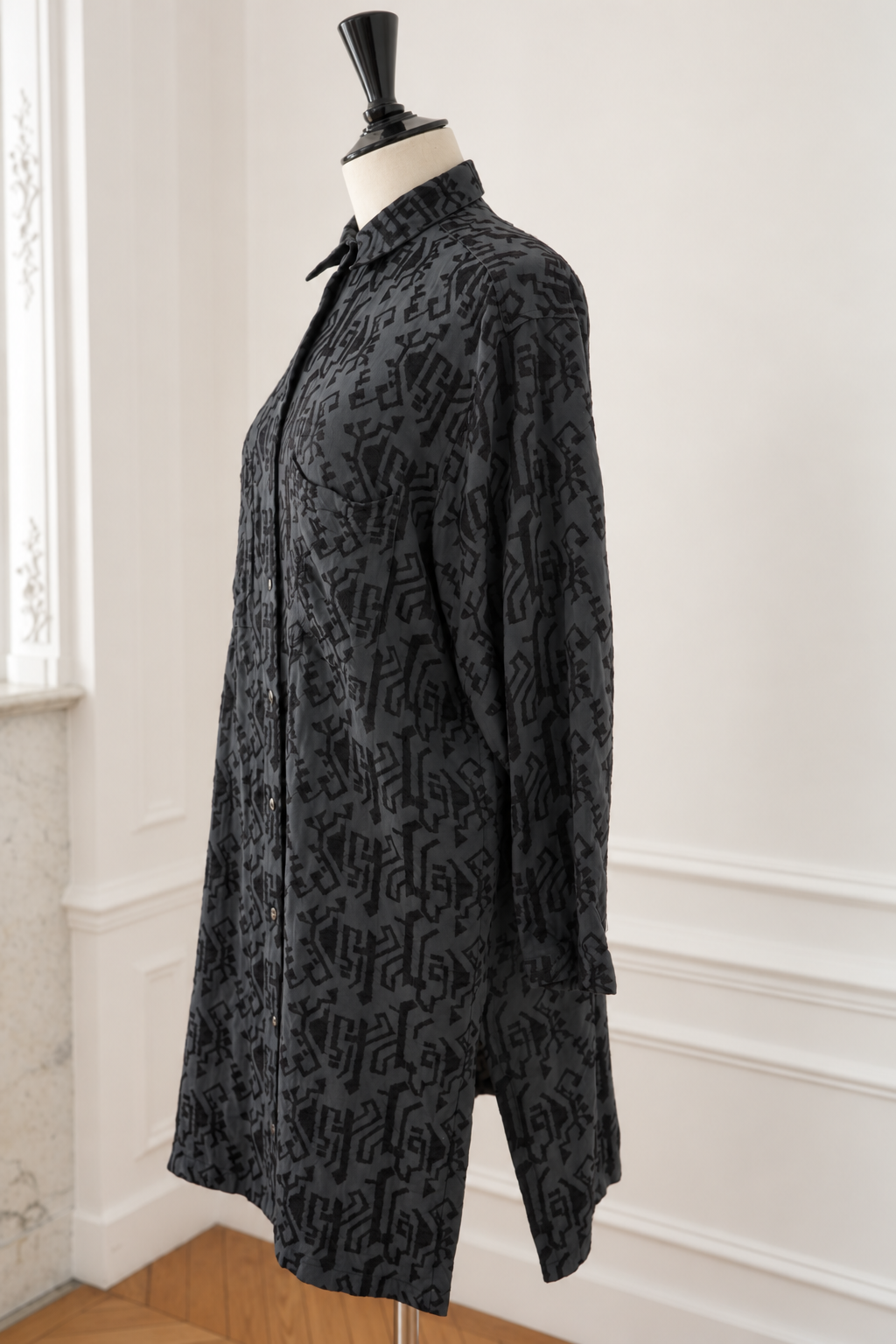 Azzedine Alaïa Vintage 1986 Embroidered Navy Blue Shirt Dress Women's