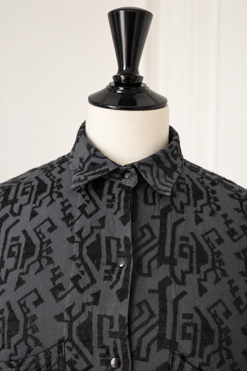 Azzedine Alaïa Vintage 1986 Embroidered Navy Blue Shirt Dress Women's