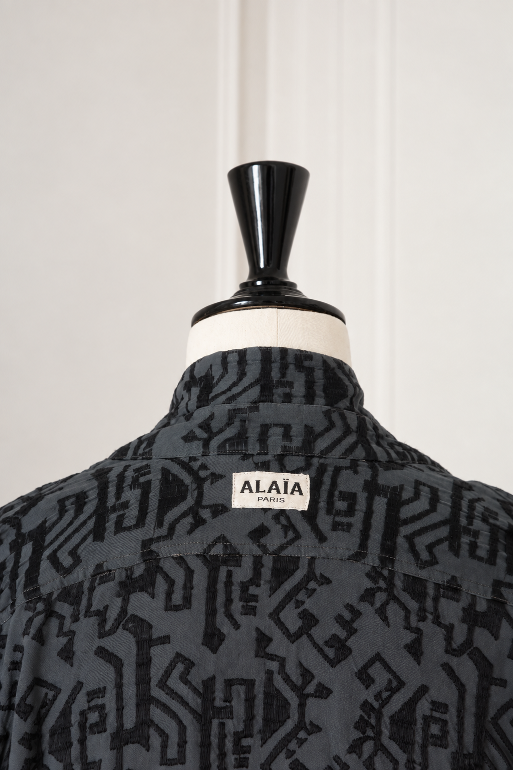 Azzedine Alaïa Vintage 1986 Embroidered Navy Blue Shirt Dress Women's