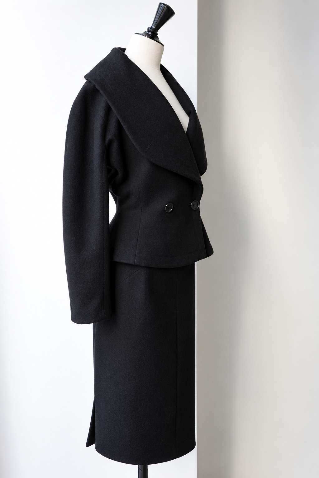 Azzedine Alaïa 1980s Black Wool Jacket and Skirt Set, Size Small