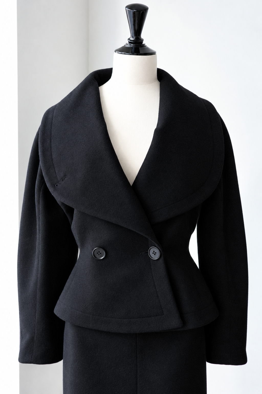 Azzedine Alaïa 1980s Black Wool Jacket and Skirt Set, Size Small