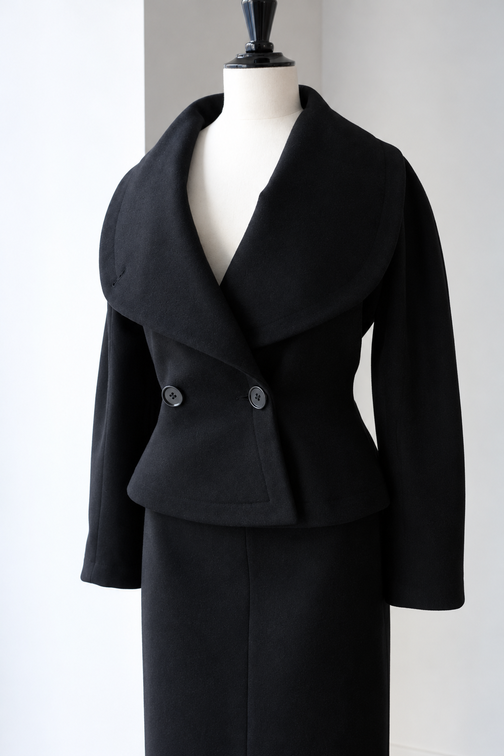 Azzedine Alaïa 1980s Black Wool Jacket and Skirt Set, Size Small