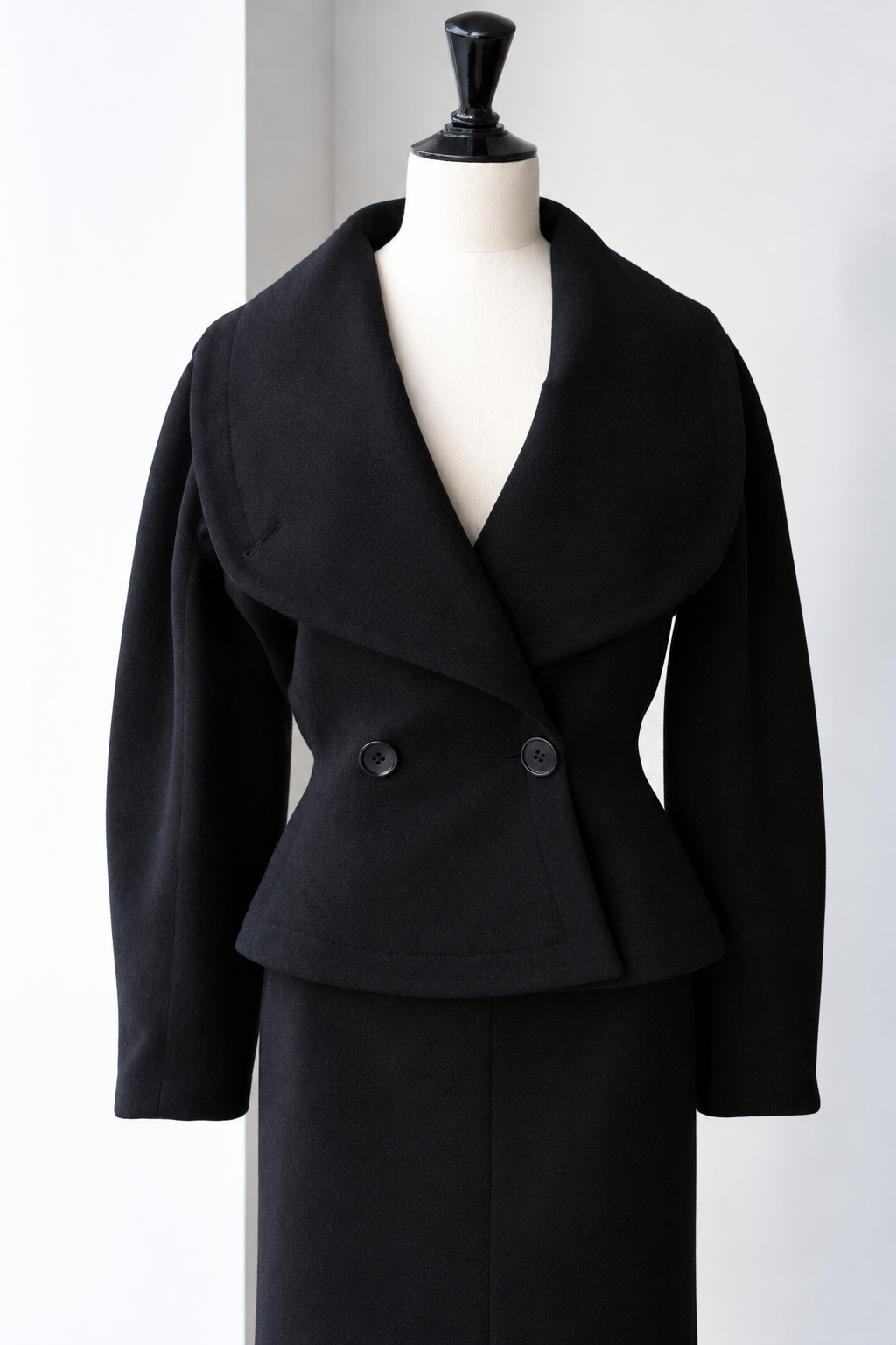 Azzedine Alaïa 1980s Black Wool Jacket and Skirt Set, Size Small