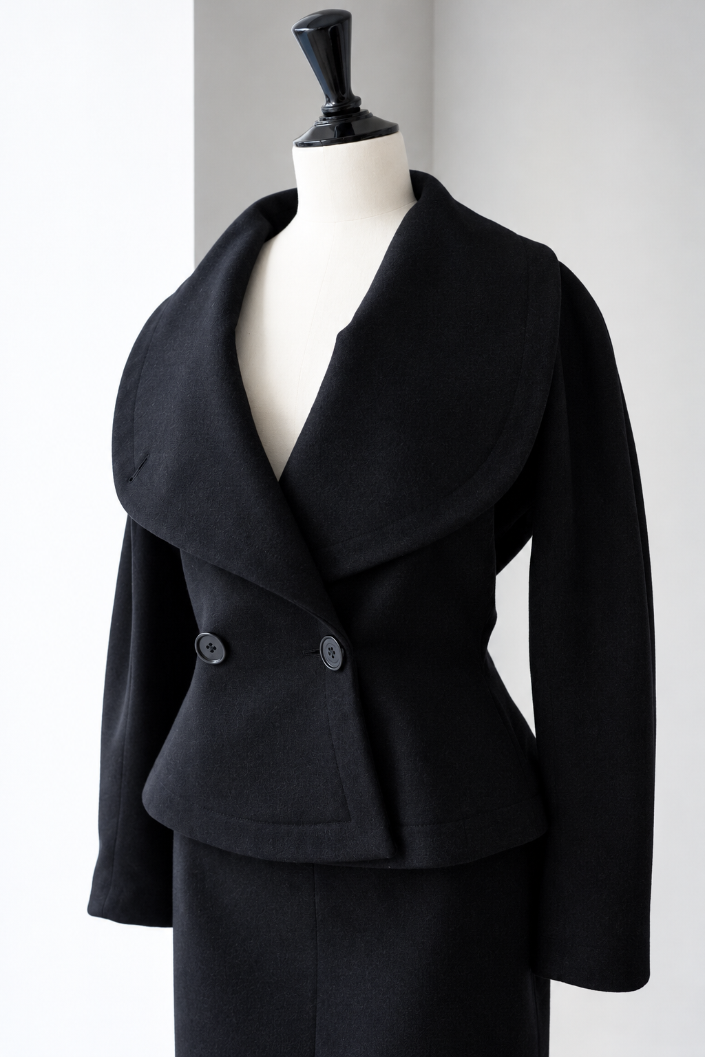 Azzedine Alaïa 1980s Black Wool Jacket and Skirt Set, Size Small
