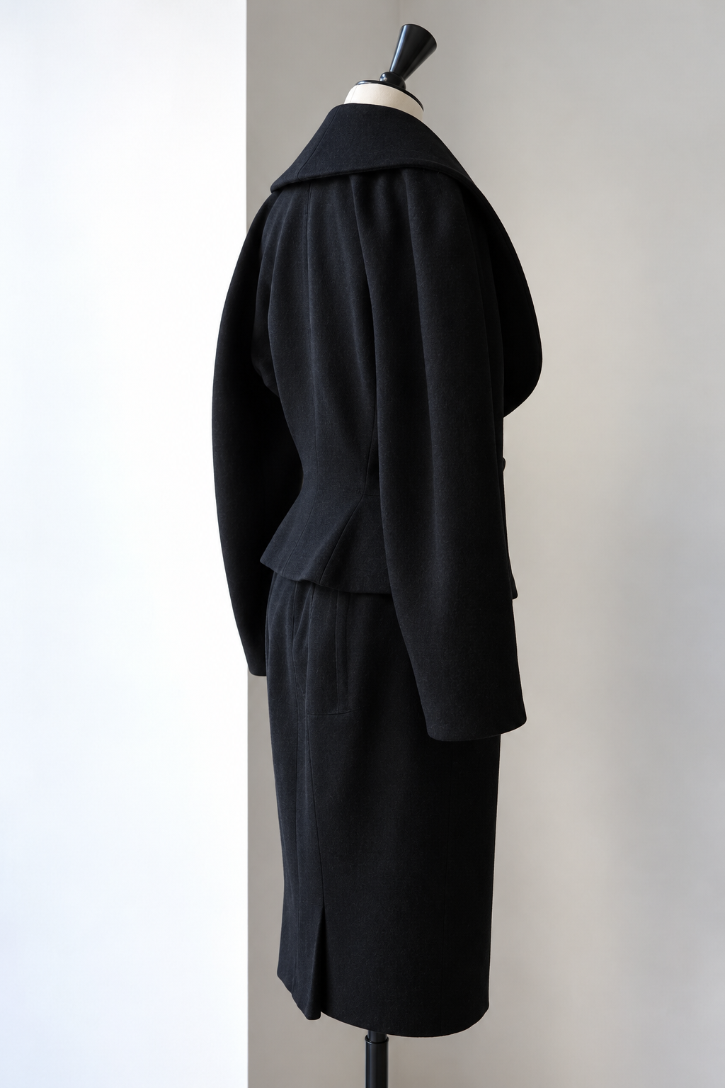 Azzedine Alaïa 1980s Black Wool Jacket and Skirt Set, Size Small