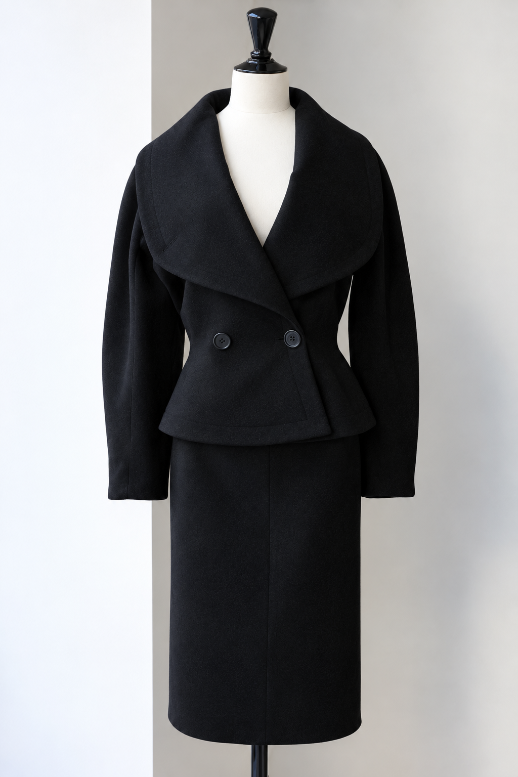 Azzedine Alaïa 1980s Black Wool Jacket and Skirt Set, Size Small