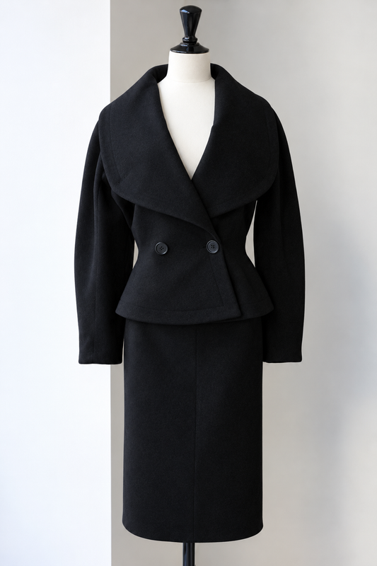 Azzedine Alaïa 1980s Black Wool Jacket and Skirt Set, Size Small