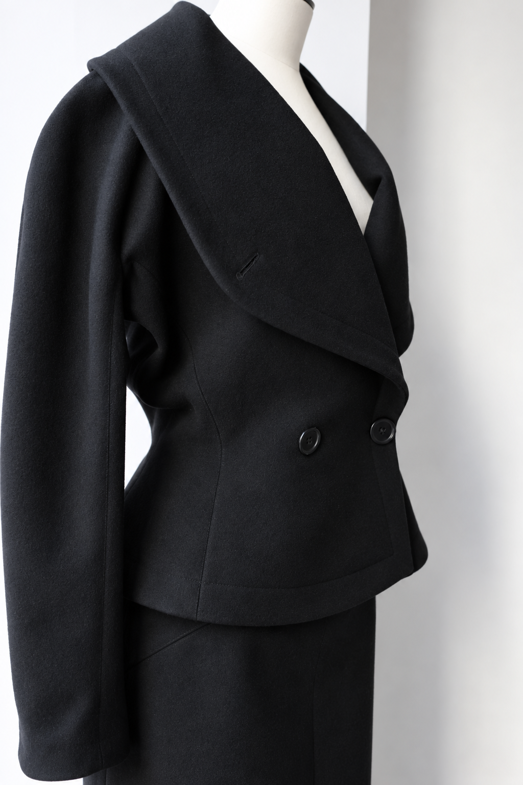 Azzedine Alaïa 1980s Black Wool Jacket and Skirt Set, Size Small
